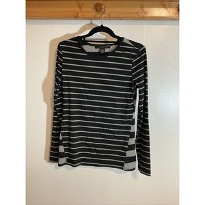 89th & Madison Women’s S Long Sleeve T Shirt Black Gray Stripes NWT